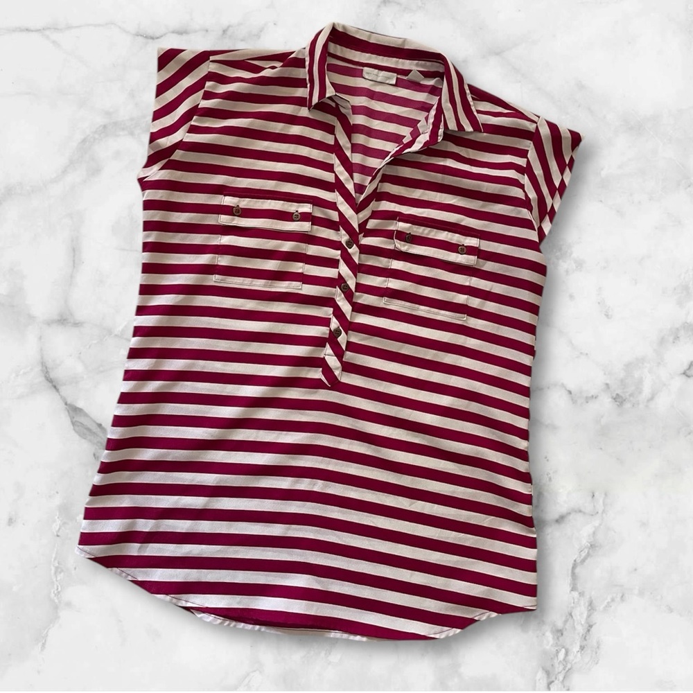 New York and Company Striped Red and White Polo Women’s Shirt Size Small